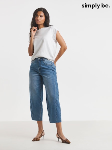Simply Be Blue Cropped Barrel Leg Jeans (H16837) | €46