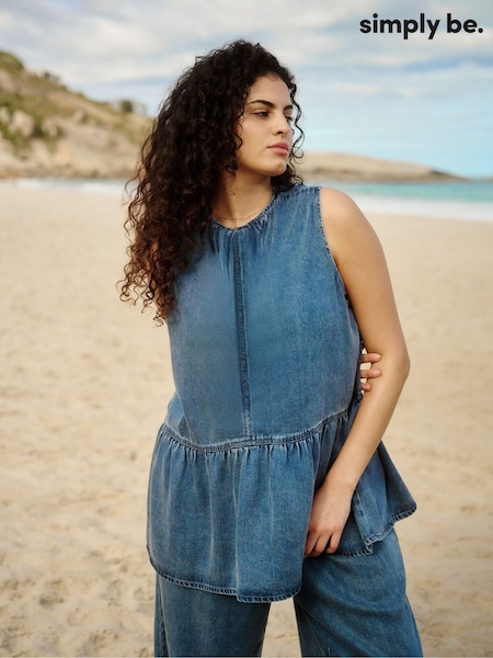 Simply Be Sleeveless Denim Peplum Top (H16839) | 298 LEI