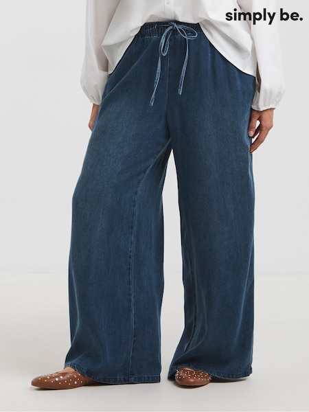 Blue - Simply Be Tie Front Palazzo Jeans (H16841) | 343 LEI