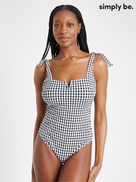 Simply Be Black Magisculpt Contour Me Shoulder Tie Detail Swimsuit (H16844) | €56