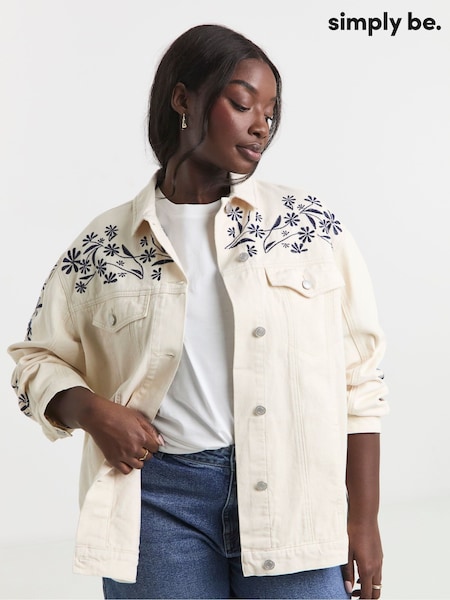 Simply Be Floral Embroidered Boyfriend Denim Jacket (H16849) | €66