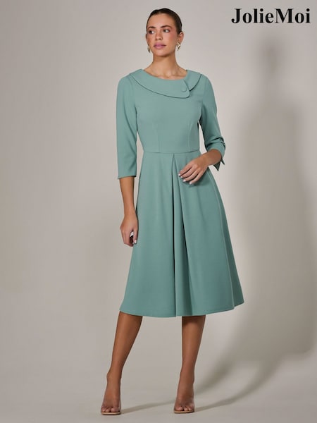 Jolie Moi Green Roll Collar Long Sleeve Midi Dress (H16874) | 386 QAR