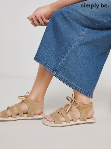 Simply Be Natural Extra Wide Fit Lace Up Detail Flat Espadrille Sandals In Wide Fit (H16878) | €48
