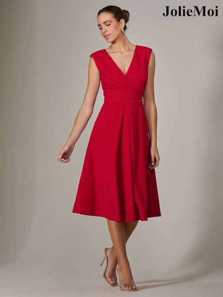 Jolie Moi Red Sleeveless Tie Waist Midi Dress (H16880) | €93