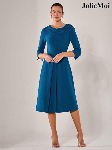 Синий - Jolie Moi Roll Collar Long Sleeve Midi Dress (H16881) | €103