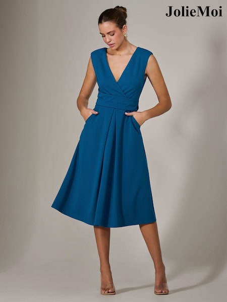 Jolie Moi Blue Sleeveless Tie Waist Midi Dress (H16882) | €107