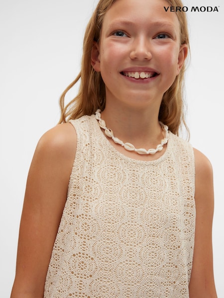VERO MODA Cream Girls Sleeveless Lace Jersey Tank Top (H16888) | 781 UAH
