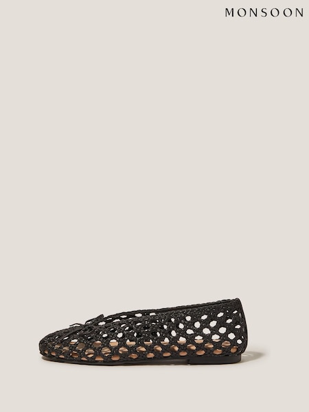 Monsoon Black Betsy Woven Ballet Flats (H16905) | ₪246