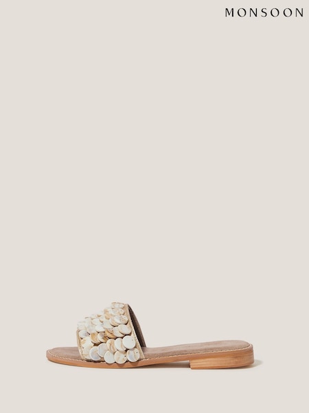 Monsoon Natural Sacha Embellished Suede Slide Sandals (H16906) | €58