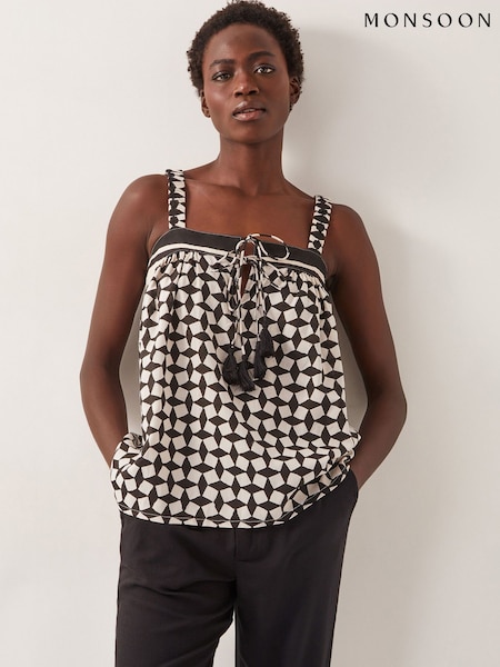 Monsoon Black Geometric Print Geena Cami Top (H16908) | R$ 385