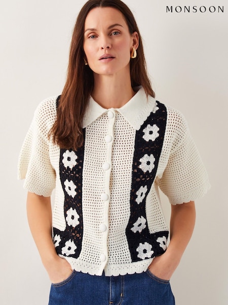 Monsoon Natural Kin Short Sleeve Crochet Shirt (H16910) | ₪402