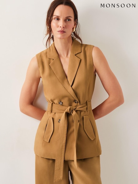 Monsoon Brown Nina Double Breasted Waistcoat (H16924) | ₪402