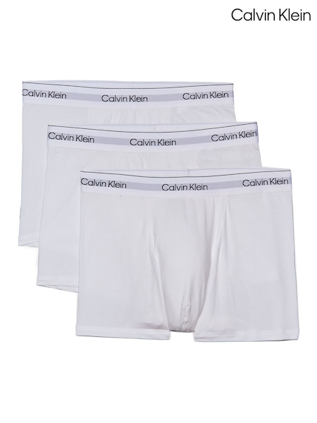 Alb - Calvin Klein Calvin Klein 3 Pack Boxers Trunks - Icon Cotton Stretch (H16949) | 328 LEI