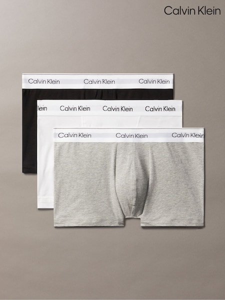 Negru/Alb/Gri - Calvin Klein Calvin Klein 3 Pack Boxers Trunks - Icon Cotton Stretch (H16950) | 328 LEI