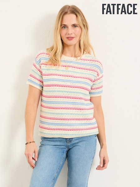 FatFace Flora Ivory Stripe Knitted Top (H17008) | €59