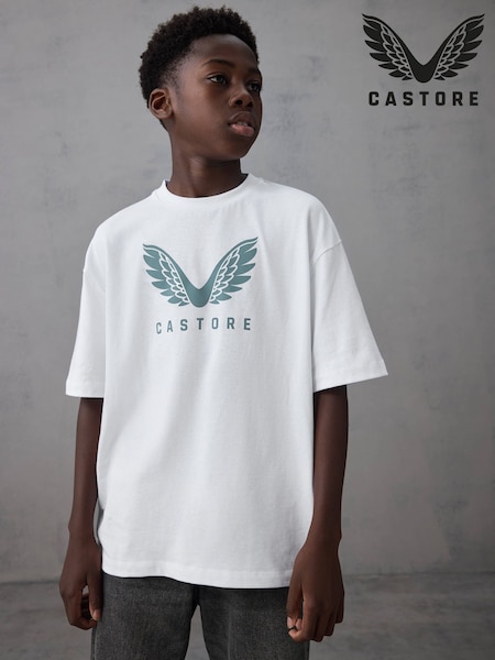 Castore White Logo Oversized Short Sleeve Cotton T-Shirt (H17077) | 69 QAR - 89 QAR