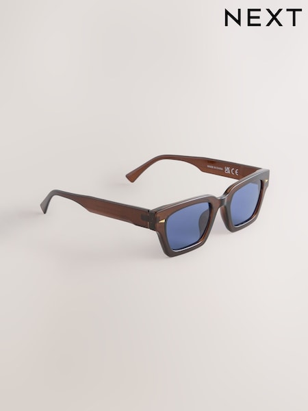 Blue Lens Brown Rectangular Sunglasses (H17114) | R$ 145