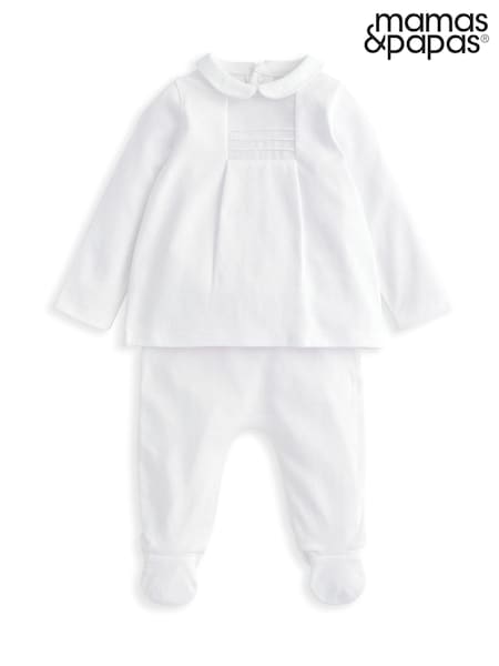 Mamas & Papas 100% Cotton Pintuck White Outfit Set (H17152) | AZN 75