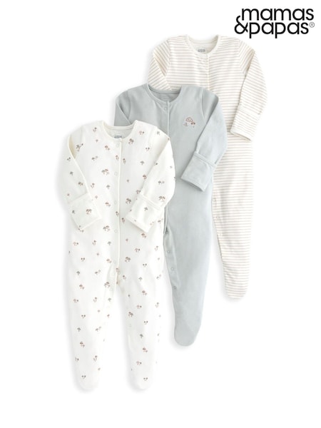 Mamas & Papas Grey Mushroom Prints 100% Cotton Sleepsuits 3 Pack (H17158) | 34 €