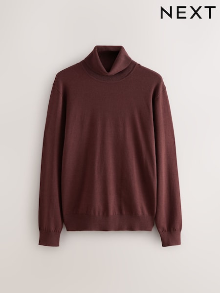 Brown Regular Fit Cotton Rich Roll Neck Jumper (H17160) | €36