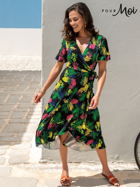 Negru - Rochie midi petrecută Pour Moi Megan din jerse Mulați/Elastici (H17191) | 365 LEI