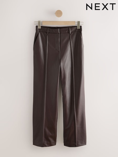 Chocolate Brown Faux Leather Straight Leg Trousers (H17224) | €44