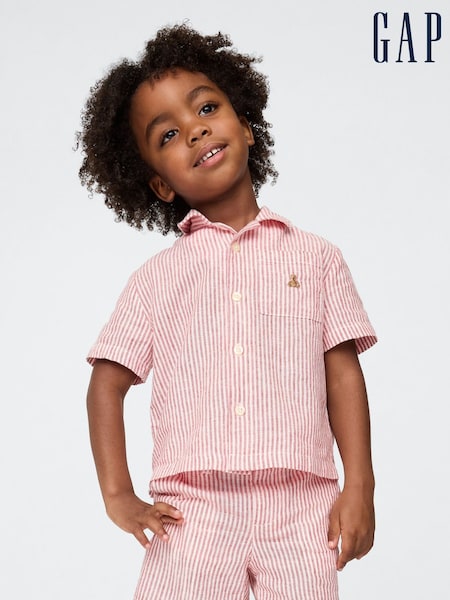Gap Red Stripe Brannan Bear Linen-Cotton Short Sleeve Shirt (6mths-5yrs) (H17262) | kr286