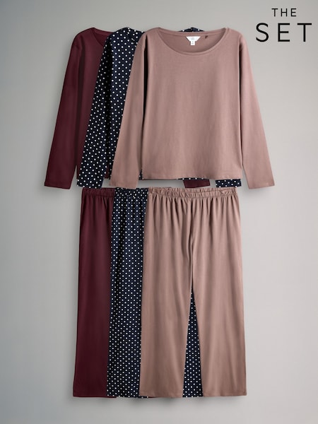 The Set Berry/Pink/Spot 3 Pack Long Sleeve Long Leg Jersey Pyjamas (H17294) | €39
