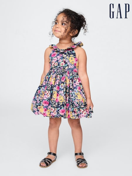 Gap Floral Black Ruffle-Neck Bubble Dress (6mths-5yrs) (H17363) | €40