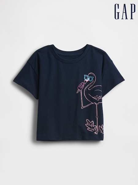 Gap Navy Blue Flamingo Relaxed Graphic Short Sleeve T-Shirt (6mths-5yrs) (H17371) | €23