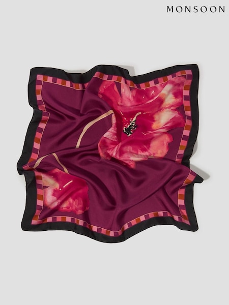 Monsoon Black Fenella Flower Print Silk Square Scarf (H17383) | 1,502 UAH