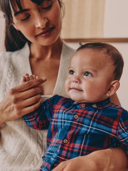 Red/Navy Check Baby Shirt Bodysuit (0mths-2yrs) (H17393) | AED56 - AED66