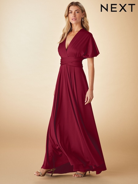 Burgundy Red Jersey Multiway Bridesmaid Wedding Maxi Dress (H17536) | €81