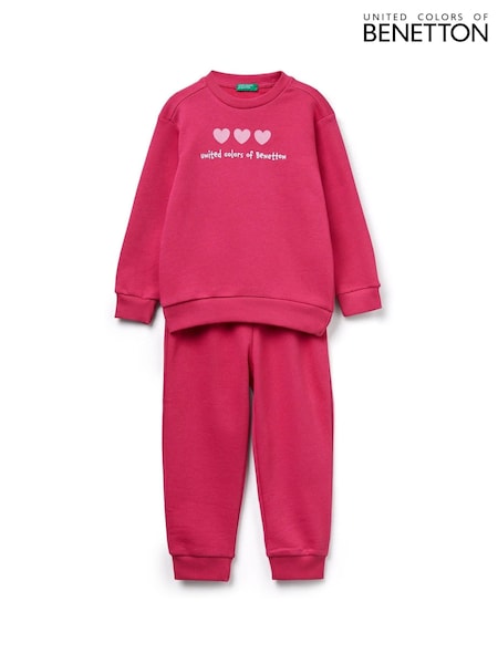 Benetton Pink Girls Crewneck Sweat Top & Jogger Sets (2-6 yrs) (H17547) | AED175