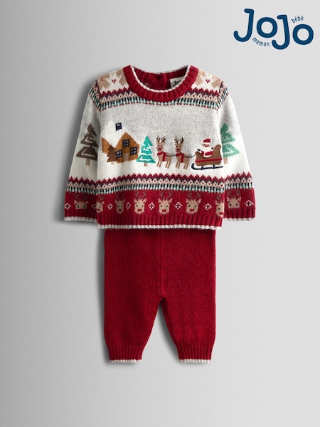 JoJo Maman Bébé Burgundy Red 2-Piece Christmas Fair Isle Jumper & Leggings Set (H17553) | AED198 - AED210