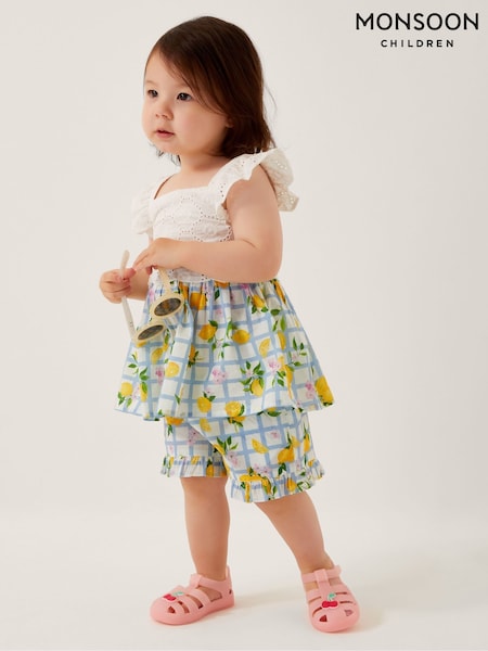 Monsoon Blue Baby Broderie Top and Lemon Print Shorts Set (H17589) | kr343 - kr400