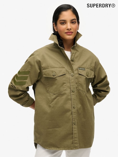 Superdry Green Oversized Military Embellished 100% Organic Cotton Jacket (H17603) | $119