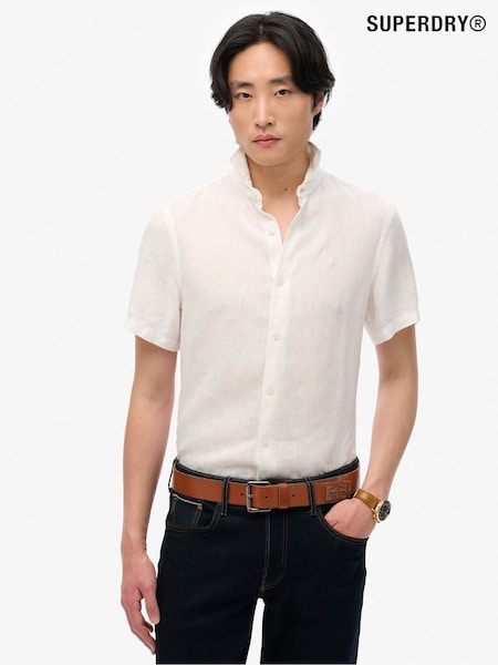 Superdry White Embroidered Vacation 100% Linen Shirt (H17604) | €76
