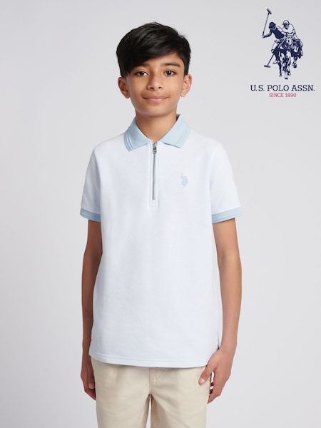 U.S. Polo Assn. Blue Boys Smart Two Tone Zip Polo Shirt (H17614) | AED262 - AED314