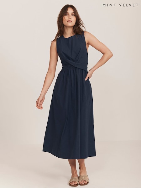 Mint Velvet Blue Twist 100% Cotton Midi Dress (H17617) | €172