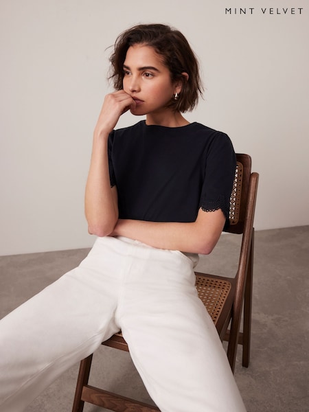 Mint Velvet Lace Trim 100% Cotton T-Shirt (H17627) | €71