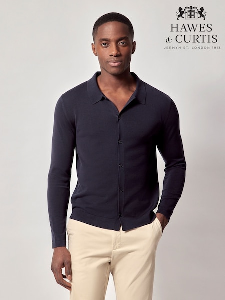 Hawes & Curtis Blue Long Sleeve Button Down 100% Cotton Polo Shirt (H17628) | €127