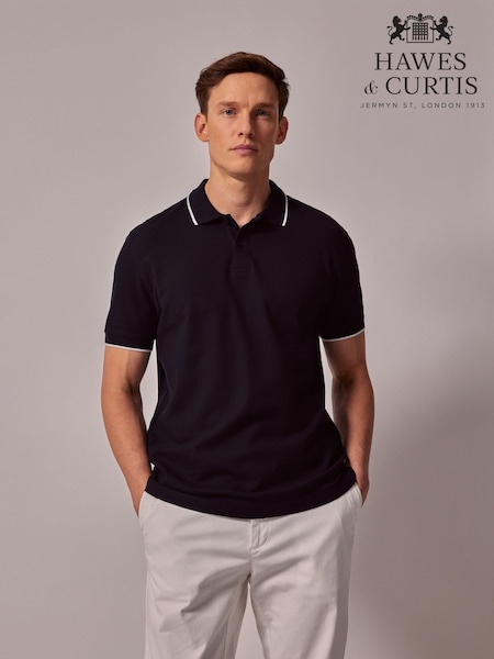 Hawes & Curtis Blue TIpped Mercerized 100% Cotton Polo Shirt (H17638) | €50