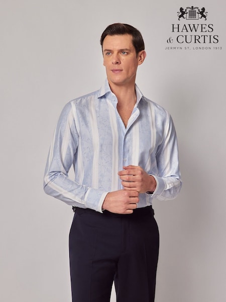 Hawes & Curtis Blue 100% Cotton Stripe Jacquard Slim Shirt (H17644) | 108 €