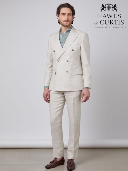 Hawes & Curtis Cream Double Breasted 100% Linen Tailored Suit Jacket (H17646) | €451