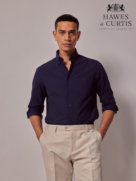 Hawes & Curtis Blue Oxford Shirt Plain 100% Cotton Shirt (H17657) | AED402