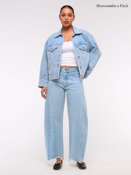 Abercrombie & Fitch Blue Light Destroy Hem Mid Rise Barrel Leg Jeans (H17672) | 4,506 UAH