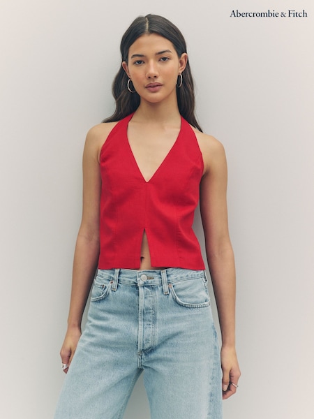 Abercrombie & Fitch Red Clean Front Halter Neck Top (H17674) | AED262