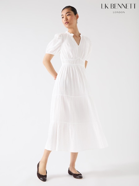 Lk Bennett Felicity Gather Detail 100% Cotton Dress (H17704) | ‏1,001‏₪