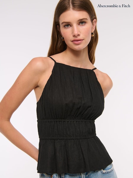 שחור - Abercrombie & Fitch Smocked Halterneck Top (H17705) | ‏262‏₪